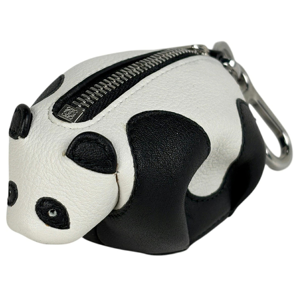 Loewe Panda Charm Keychain Bag Leather White Black